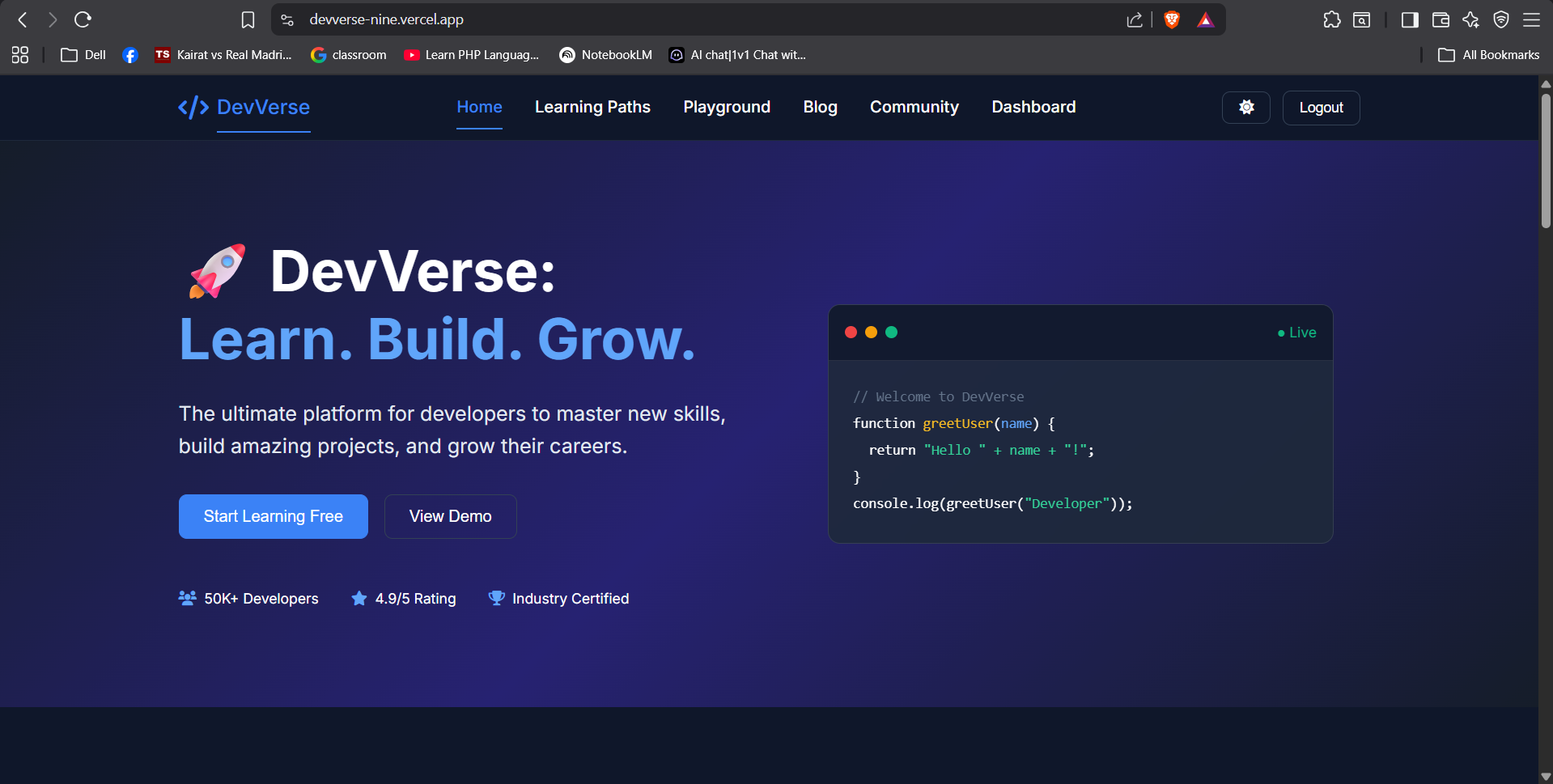 DevVerse platform screenshot