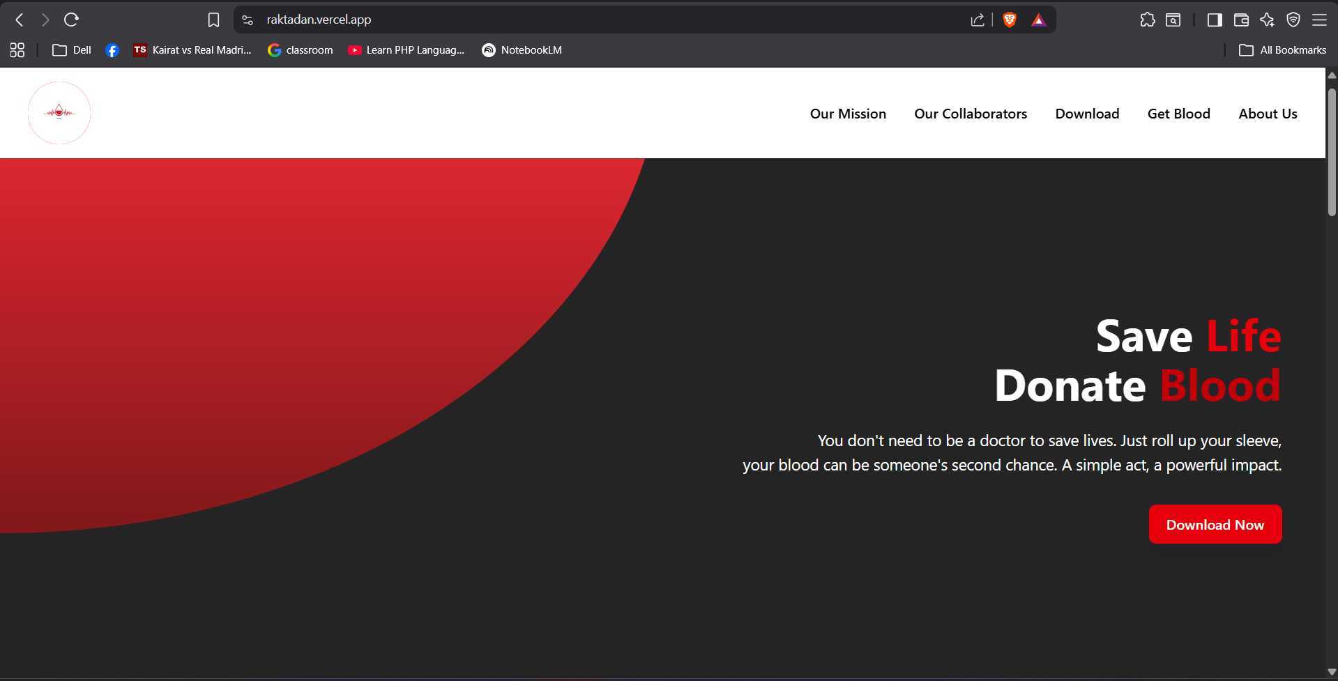 Raktadan blood donation platform screenshot